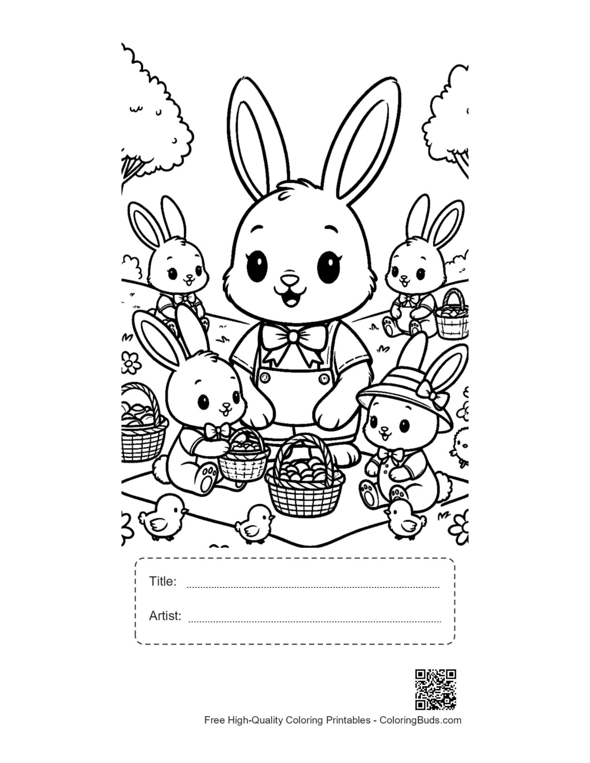 Printable Easter bunny with title box for kids