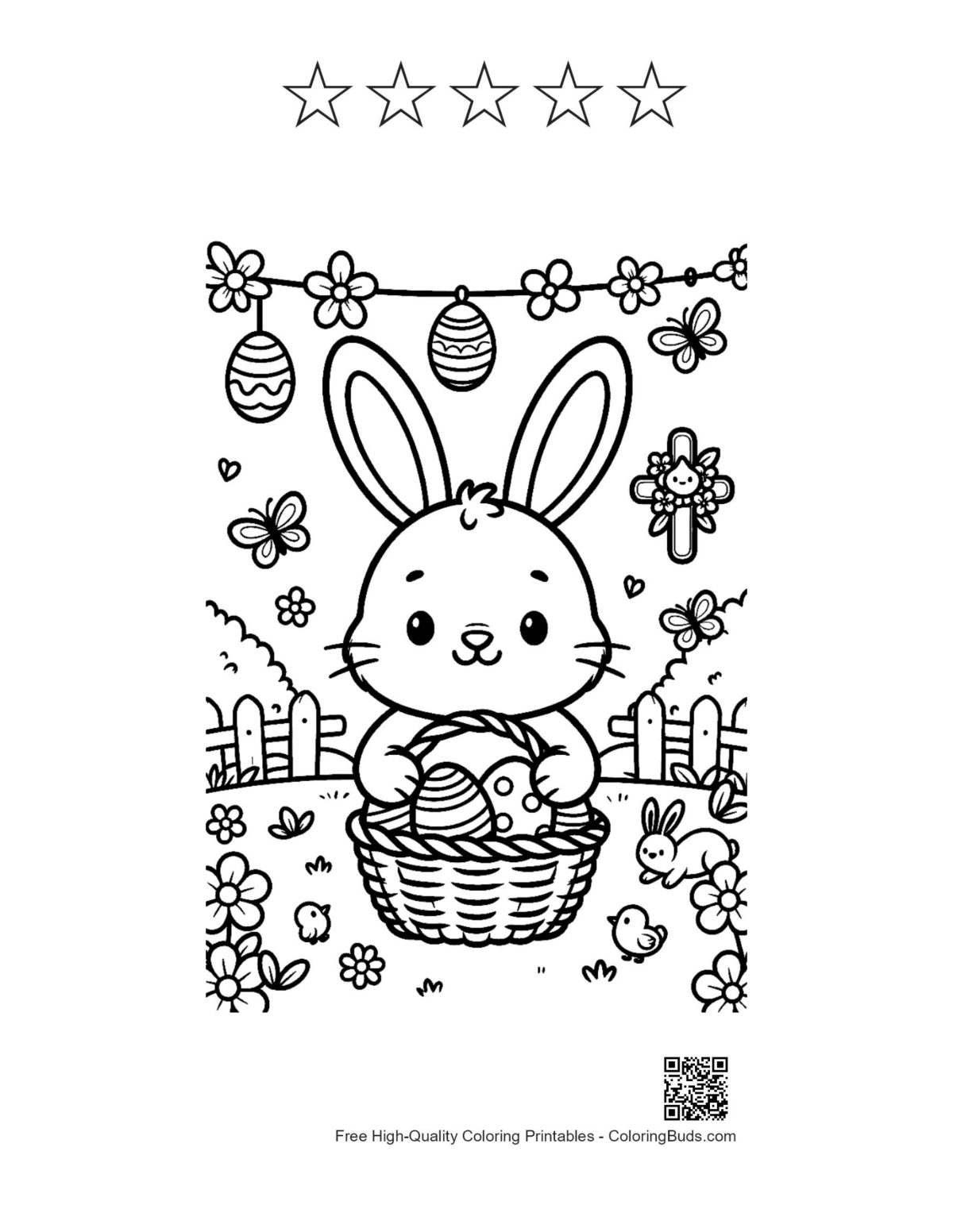 Easter bunny decorated egg with 5 star outlines nature printable