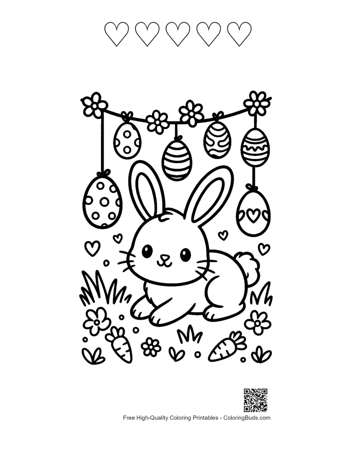 Easter eggs coloring page printable 5 heart outlines