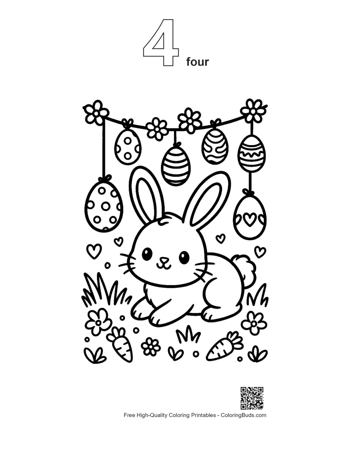 Number 4 Easter eggs coloring page printable outline