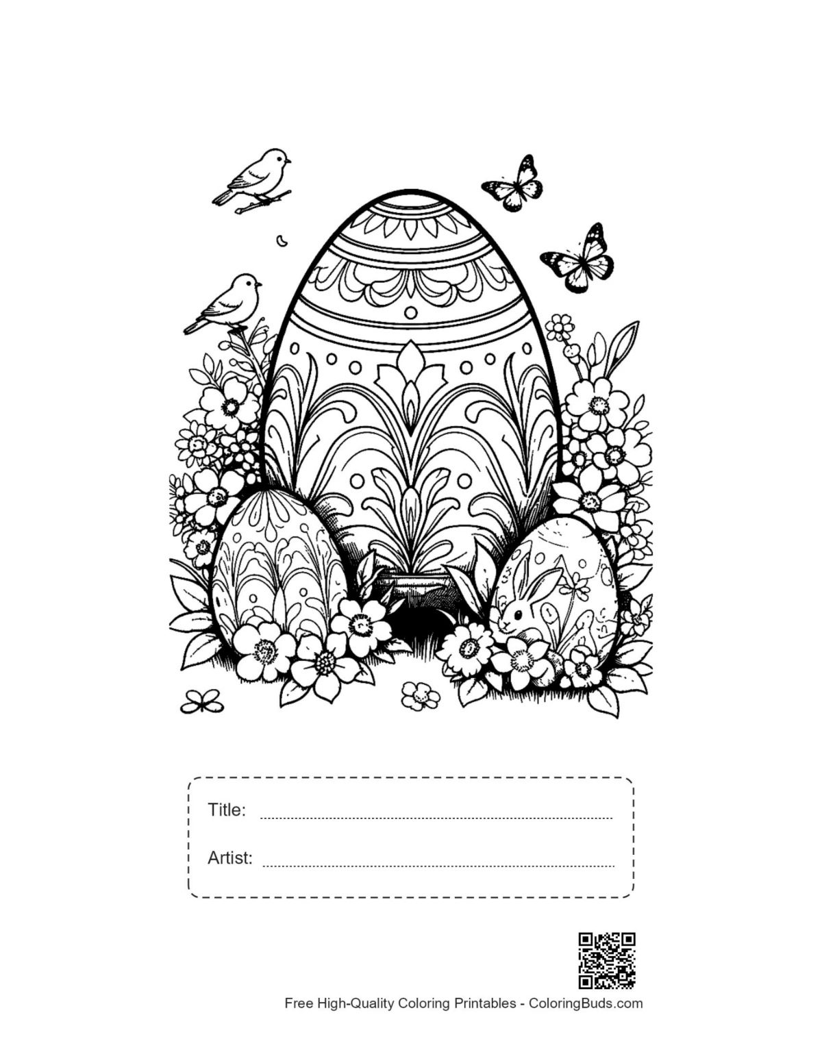 Easy Easter eggs printable with title and artist box