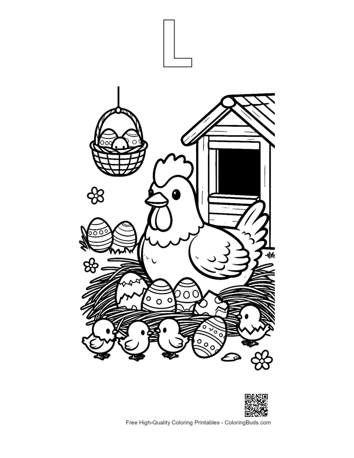 Easy Easter eggs printable alphabet L outline