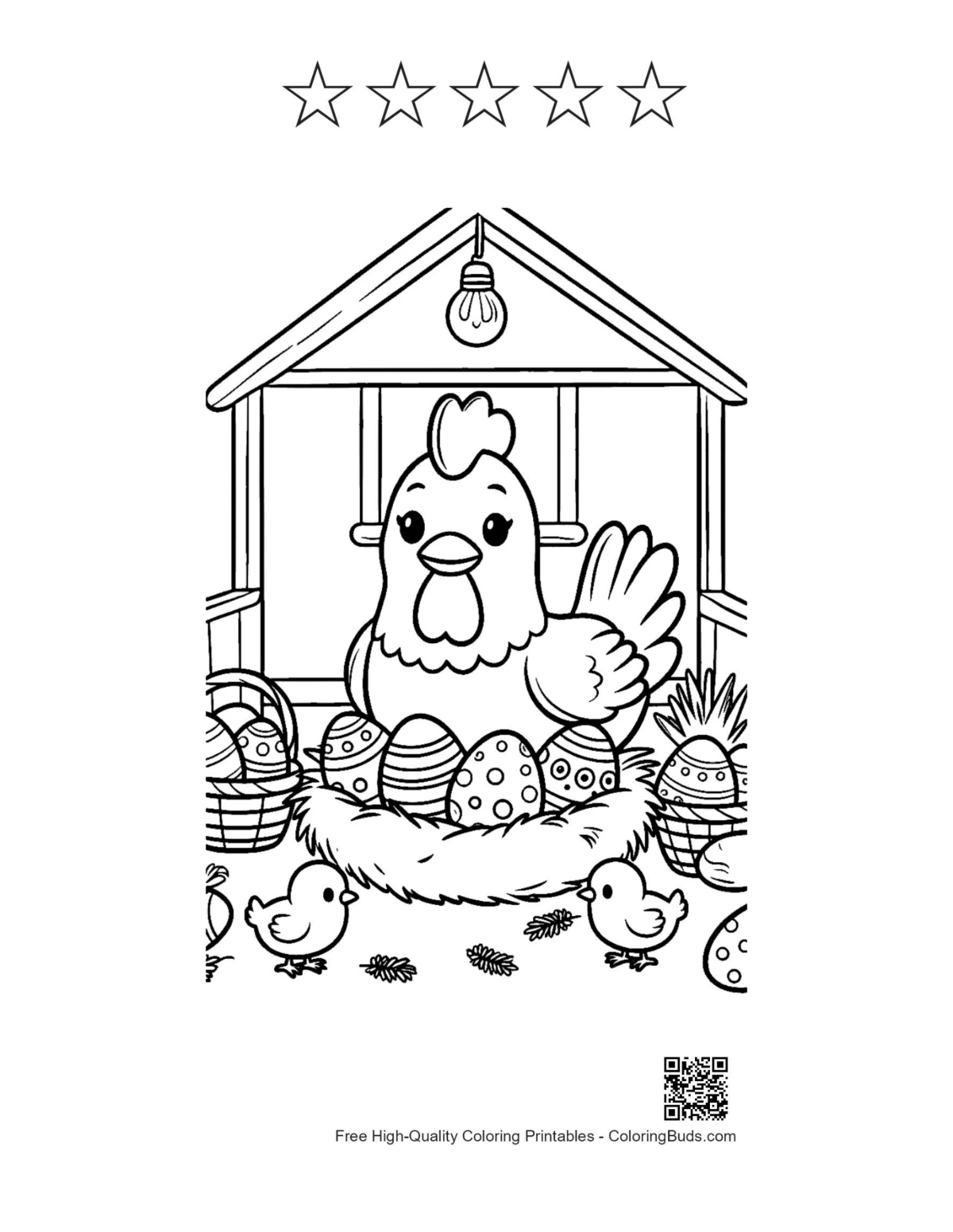 Farmhouse chicken Easter nest with star outlines printable