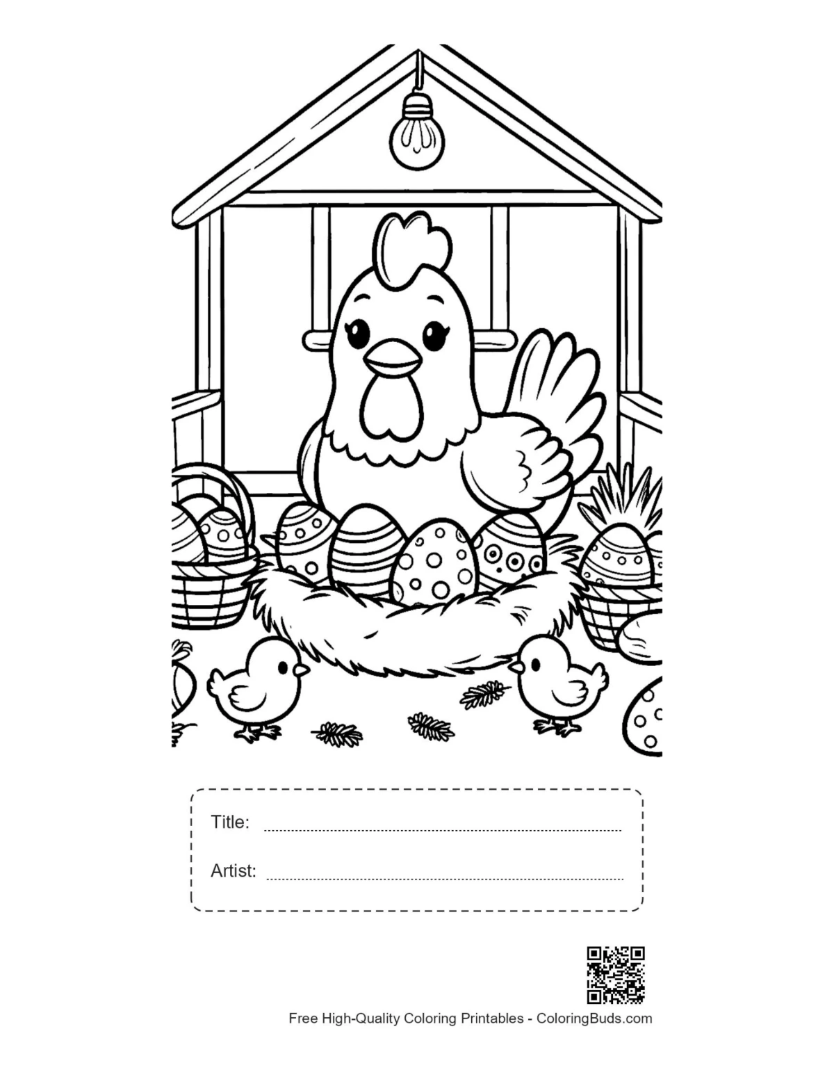 Farmhouse chicken Easter nest printable with title box