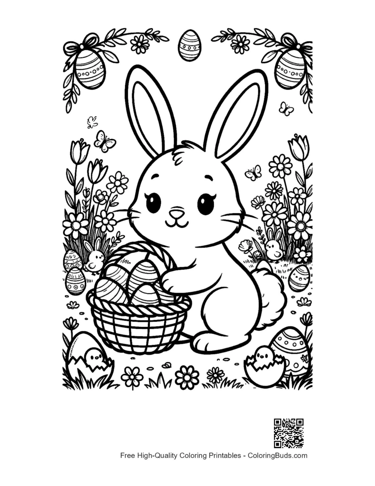 Free Easter bunny printable coloring page for kids holiday fun