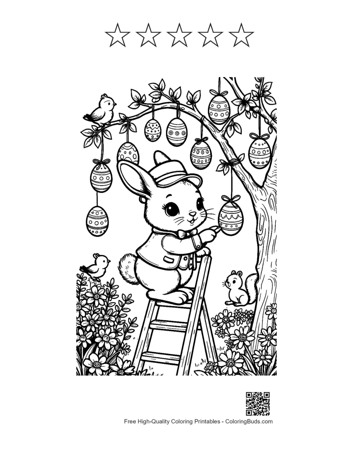 Free Easter eggs coloring with 5 star outlines printable