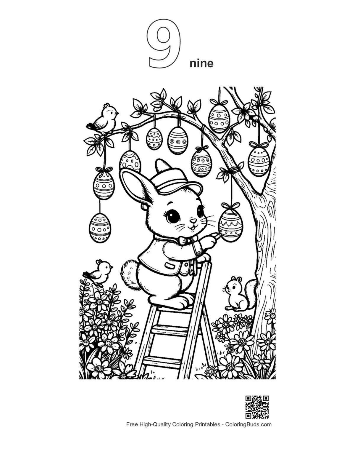 Easter eggs coloring page outline number 9 printable