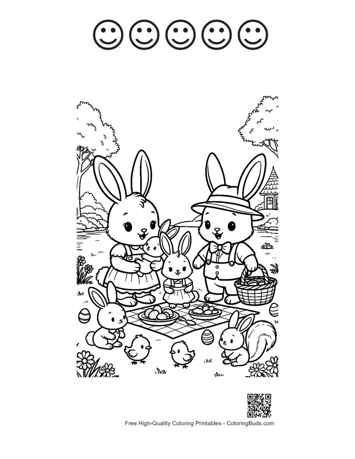 Park bunnies 5 happy face outline printable