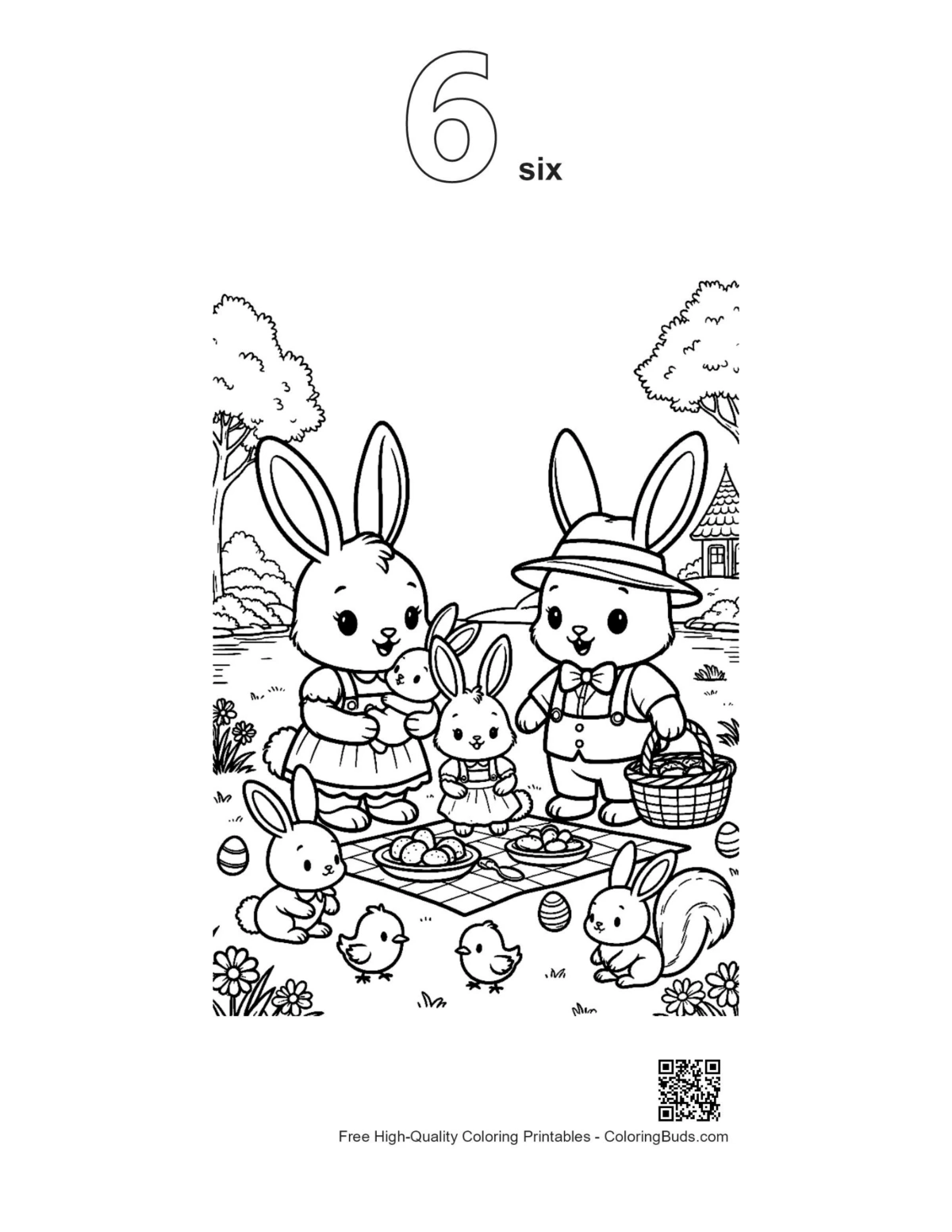Bunnies park outline number 6 printable coloring