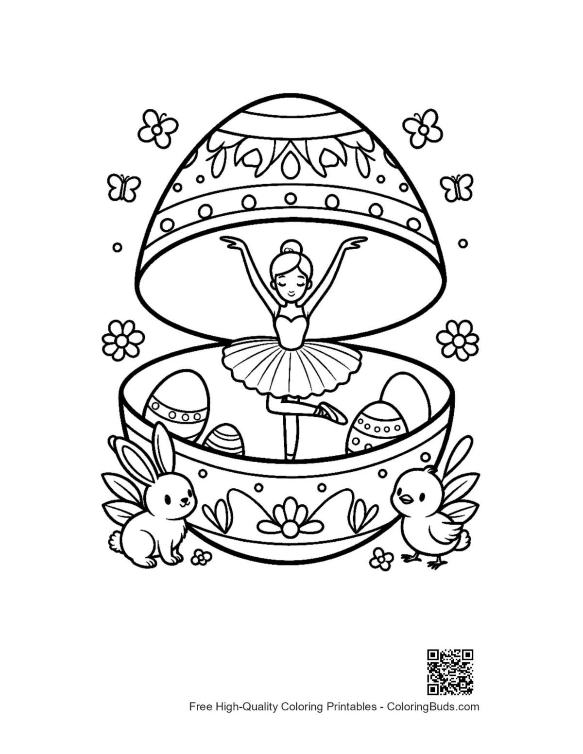Magical Easter egg opening to ballerina coloring printable