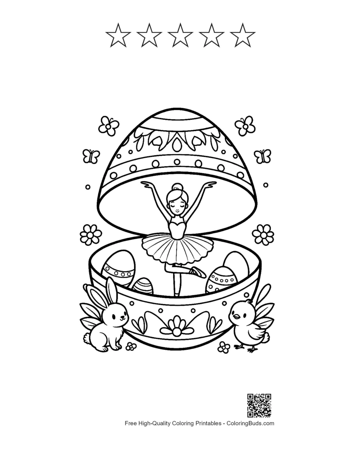 Easter egg ballerina printable with 5 star outlines