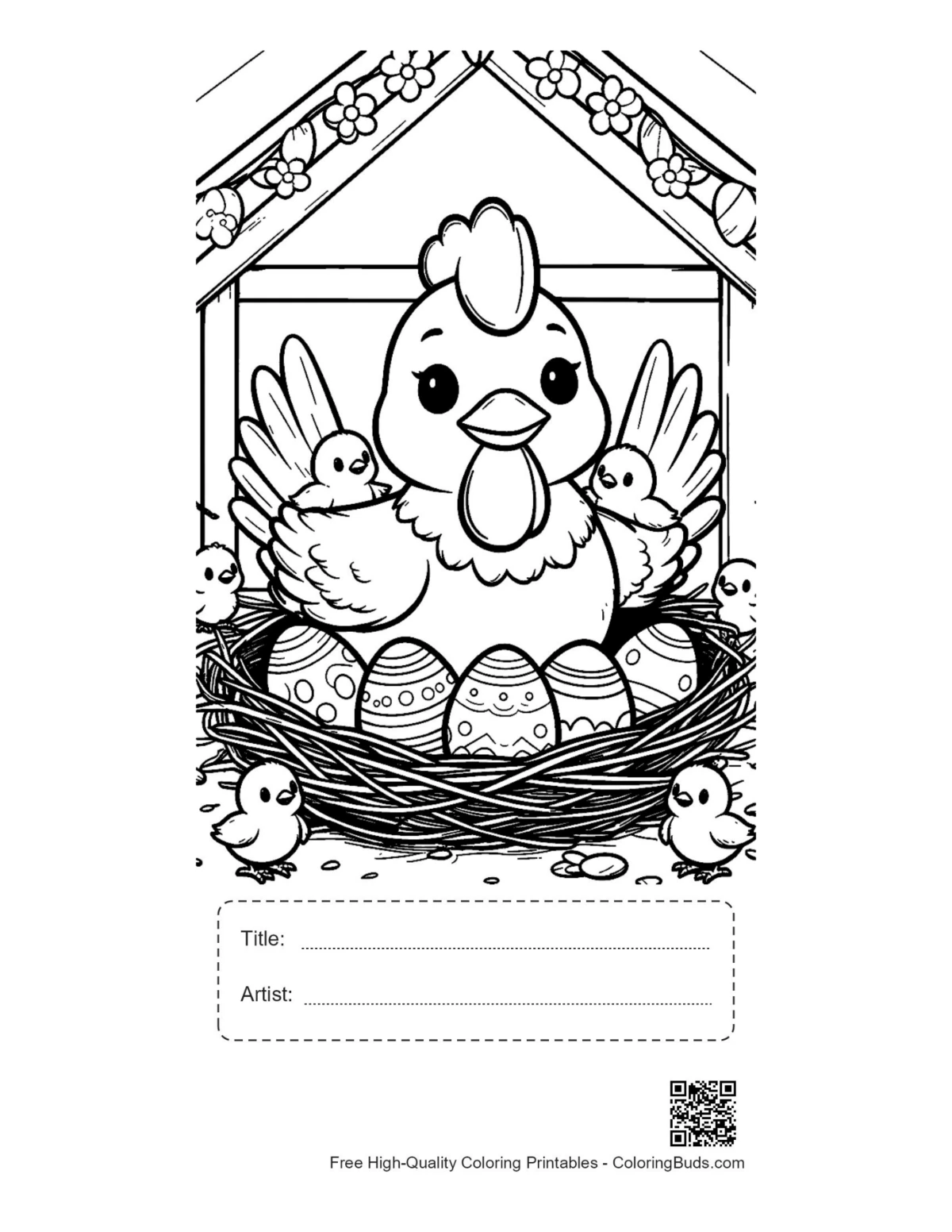Mother hen Easter eggs printable with title box