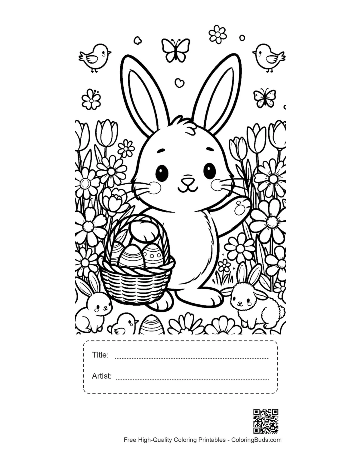 Playful bunny printable with title artist box Easter Bunny