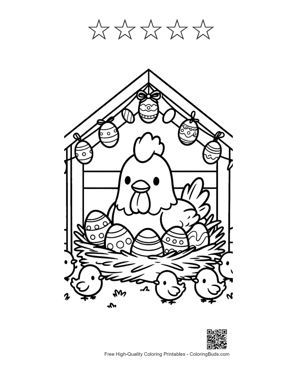 Proud hen Easter printable with 5 star outlines