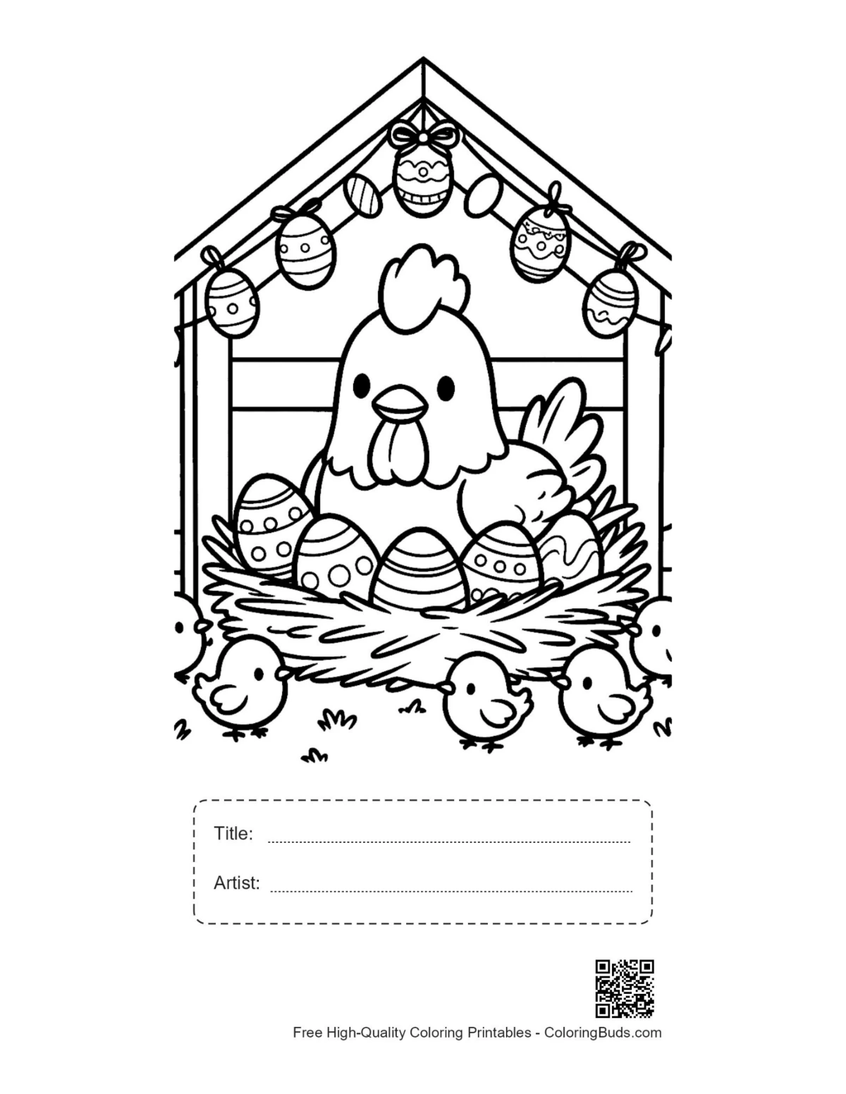Proud hen Easter nest printable with title box
