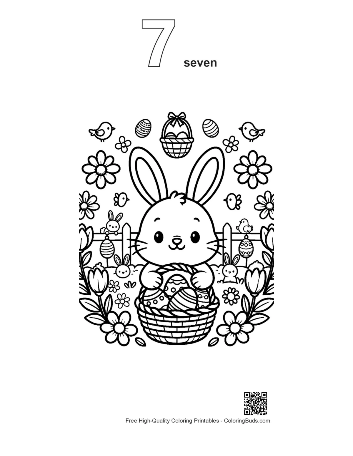 Sweet bunny garden eggs outline number 7 printable