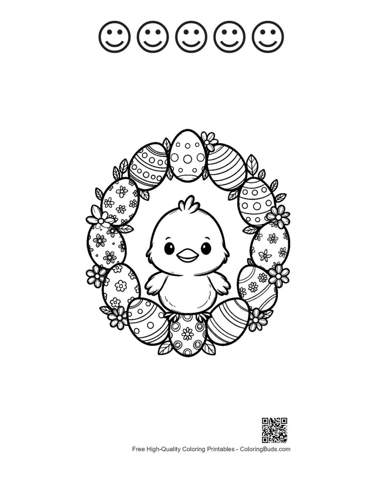 Easter chick floral ring with 5 happy faces outlines