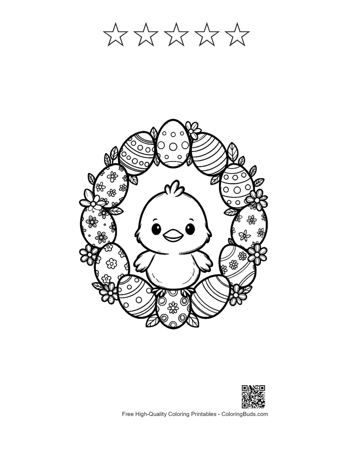 Sweet Easter chick egg ring with 5 star outlines printable