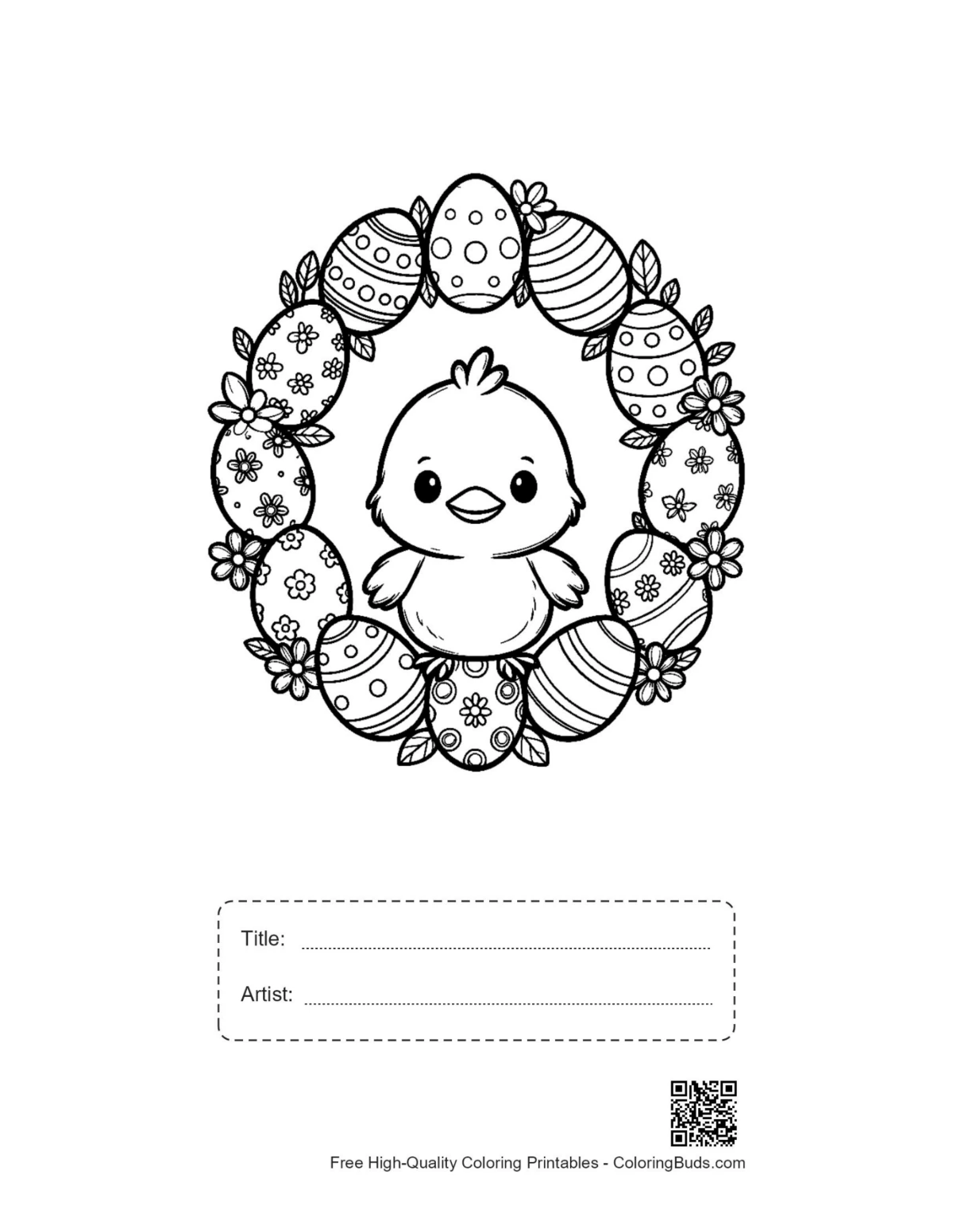 Sweet Easter chick floral egg ring printable with title box