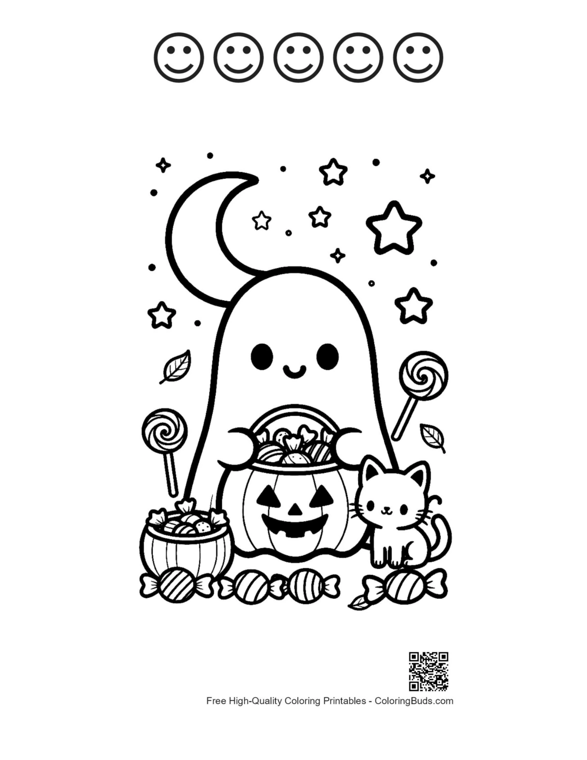 Cute ghost page with happy face outlines