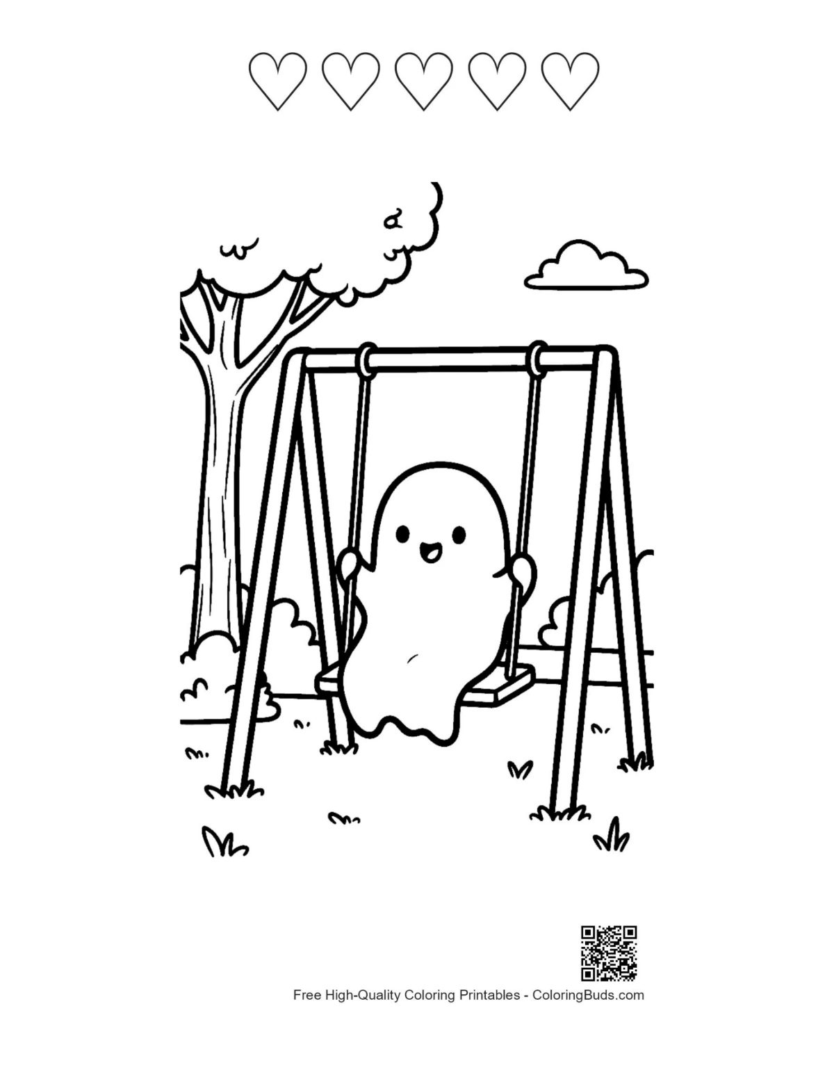 Ghost printable with 5 heart outlines