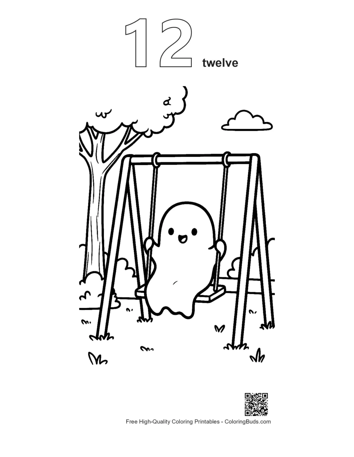 Ghost outline number 12 coloring page