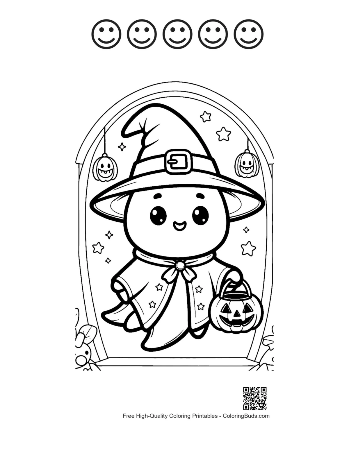 Cute ghost with happy faces outline