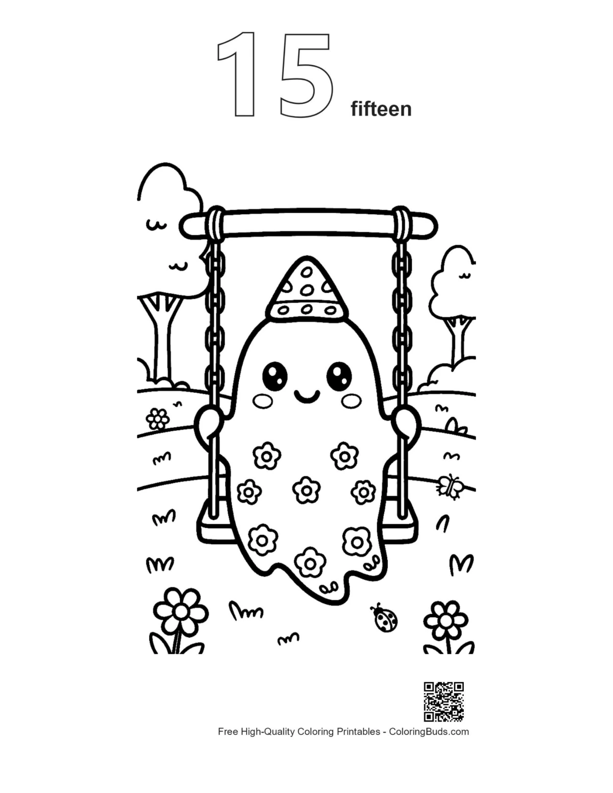 Ghost flower swing coloring page outline number 15