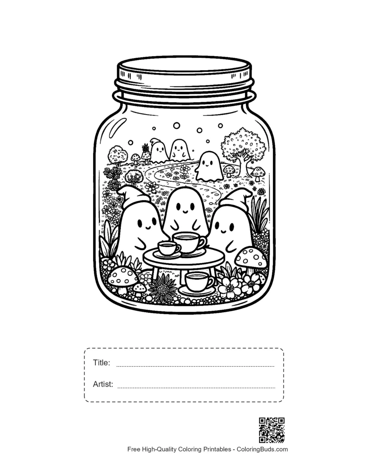Ghosts in mason jar printable with title artist box