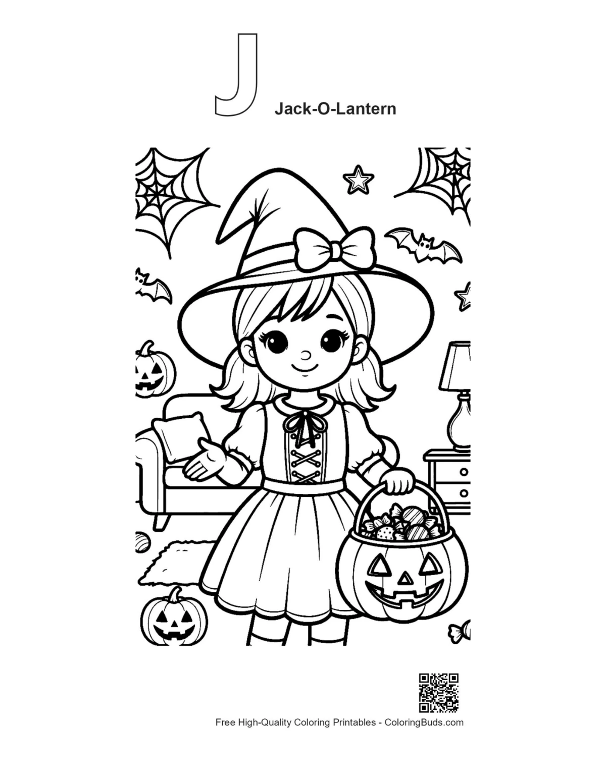 Alphabet J Jack O'Lantern cute printable outline