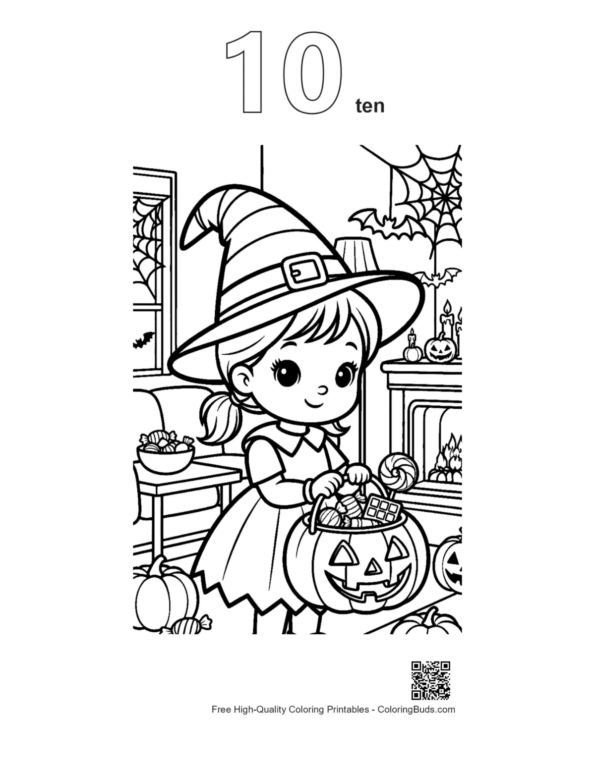 Witch pumpkin basket coloring page number 10 outline