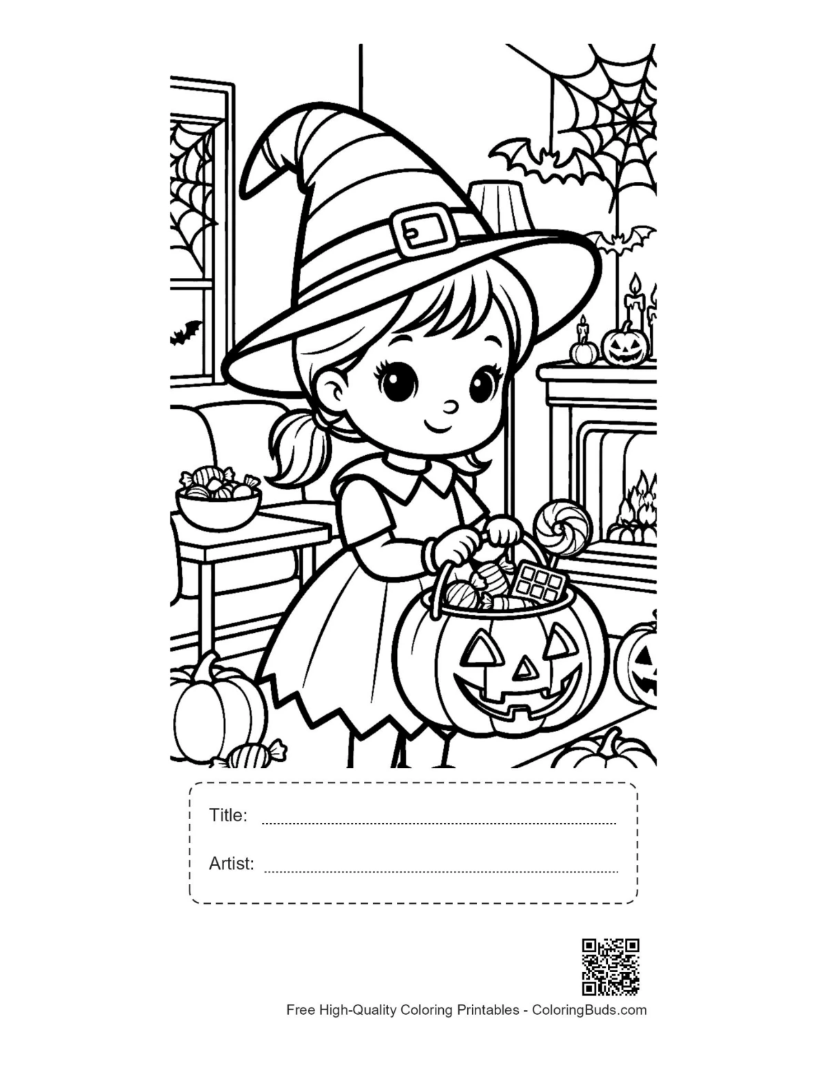 Cute witch pumpkin basket printable with title box