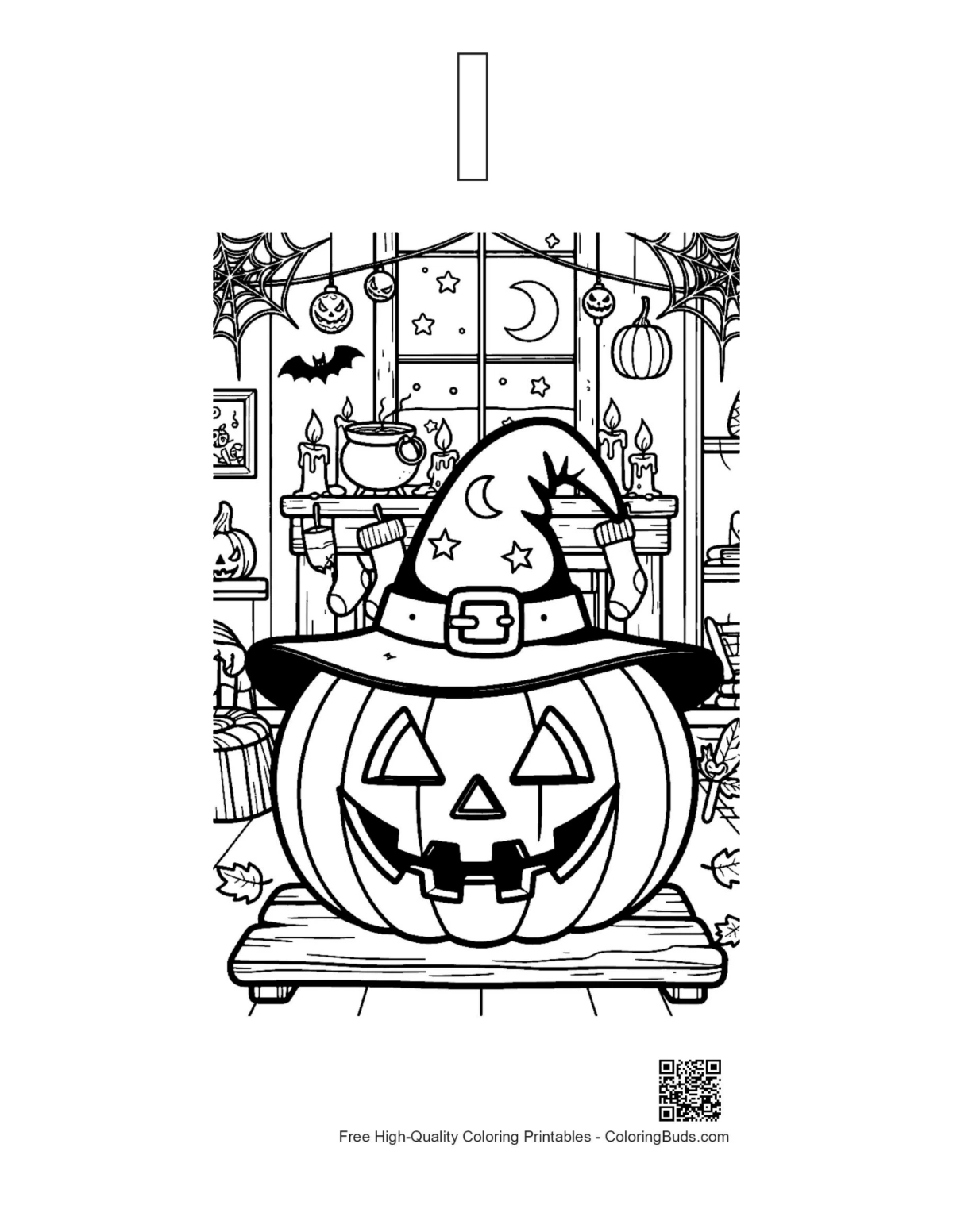 Jack-O'-Lantern coloring outline with alphabet I