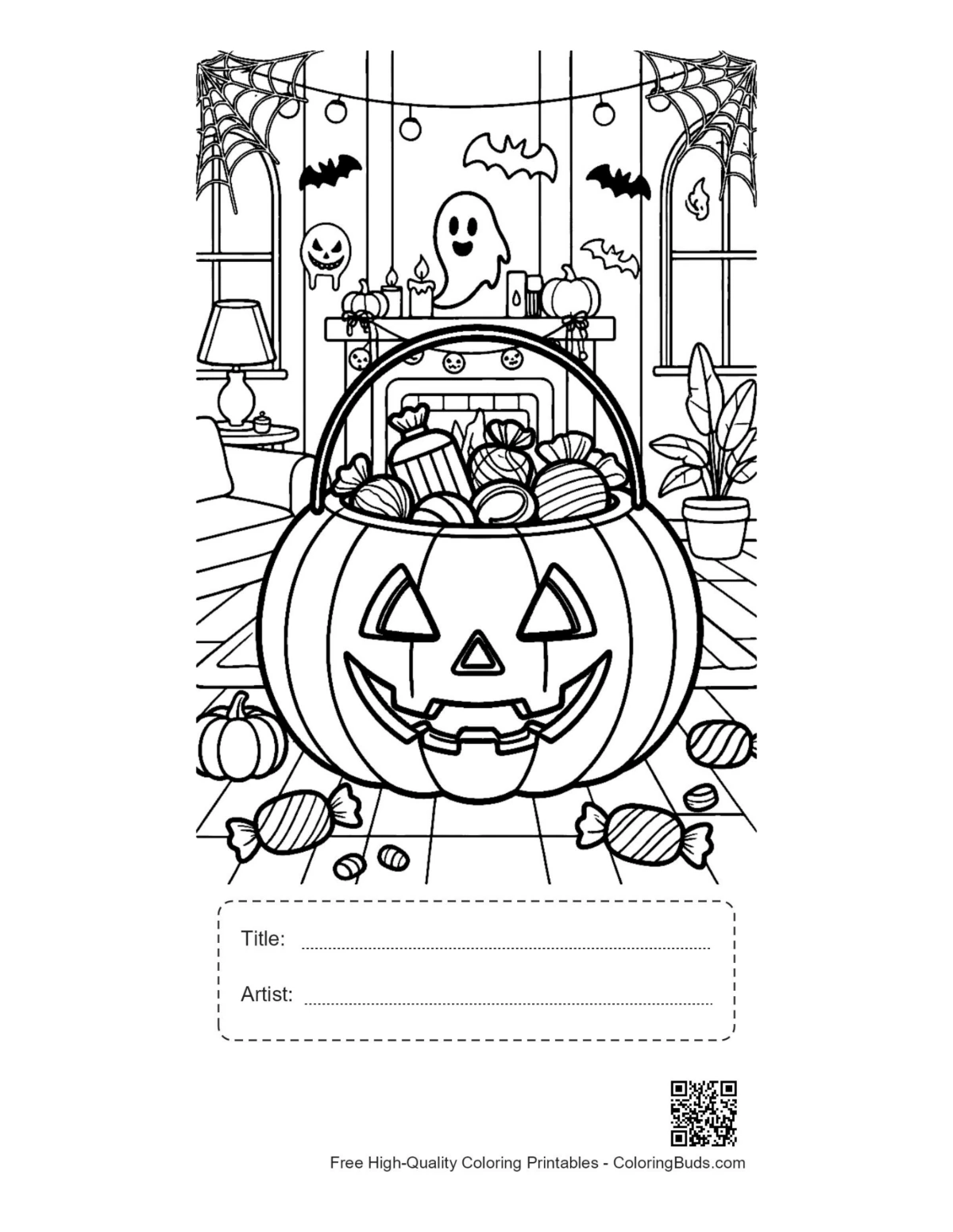 Jack-O-Lantern bucket printable with title artist box