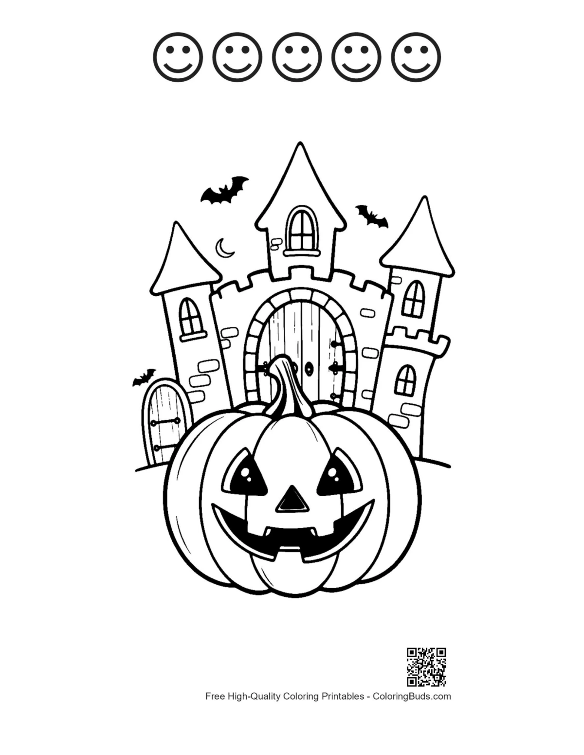 Jack-O-Lantern mansion printable 5 happy faces outline