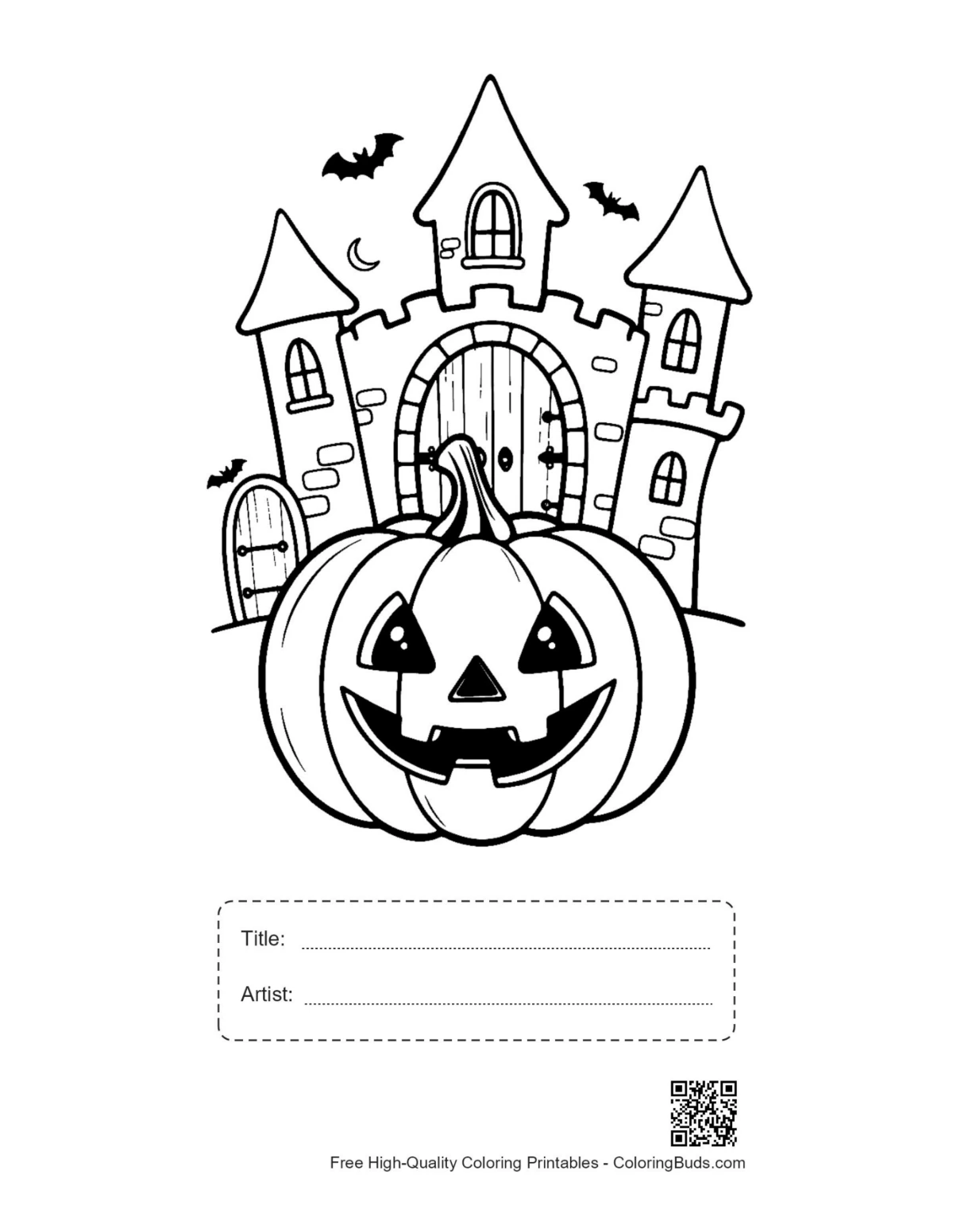 Jack-O-Lantern printable with title artist box spooky mansion