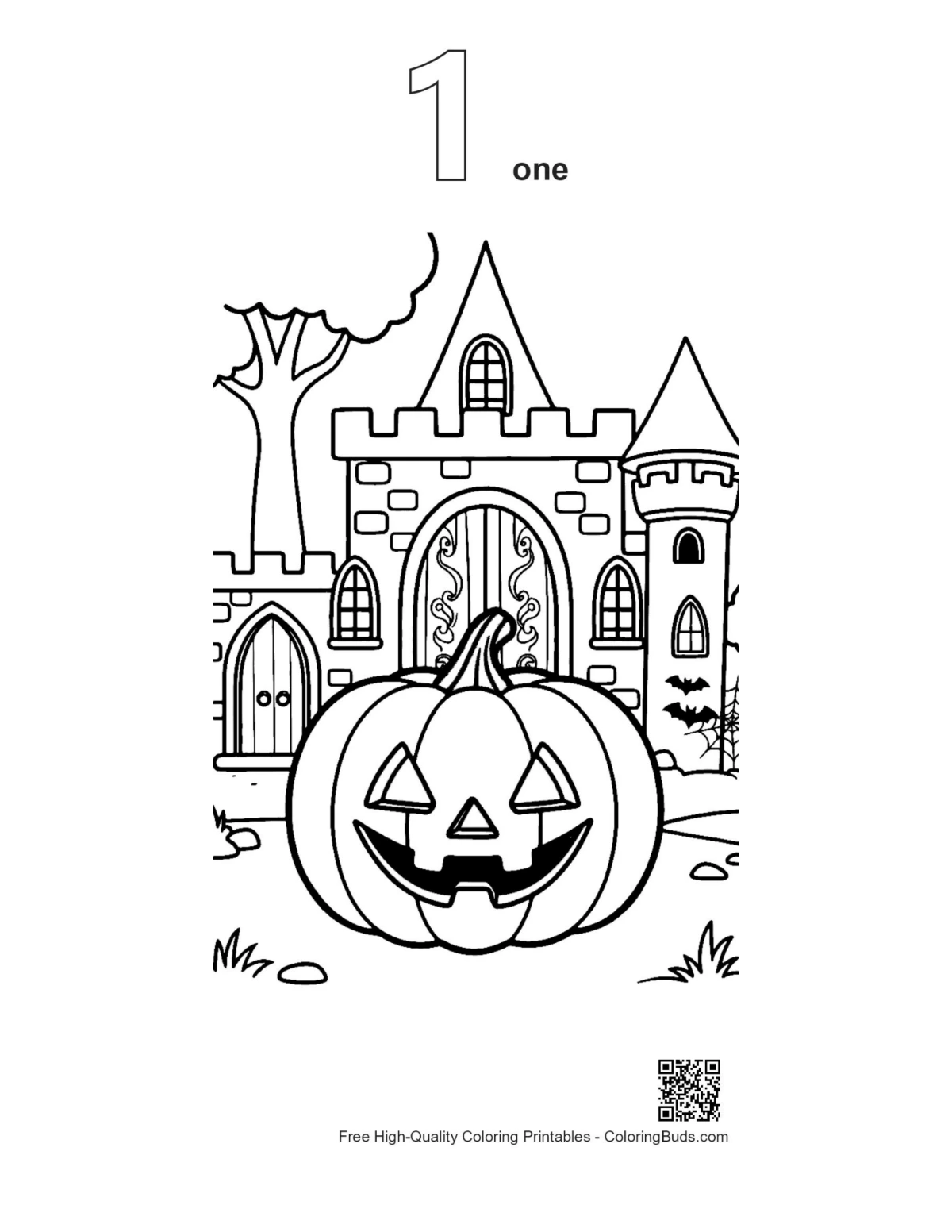 Outline Jack-o-lantern stone castle entrance printable version 1