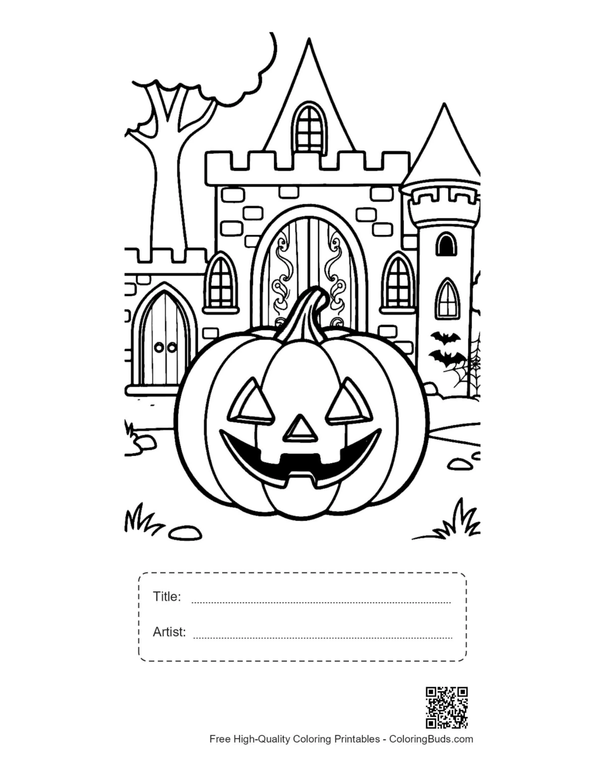 Jack-o-lantern stone castle printable with title artist box