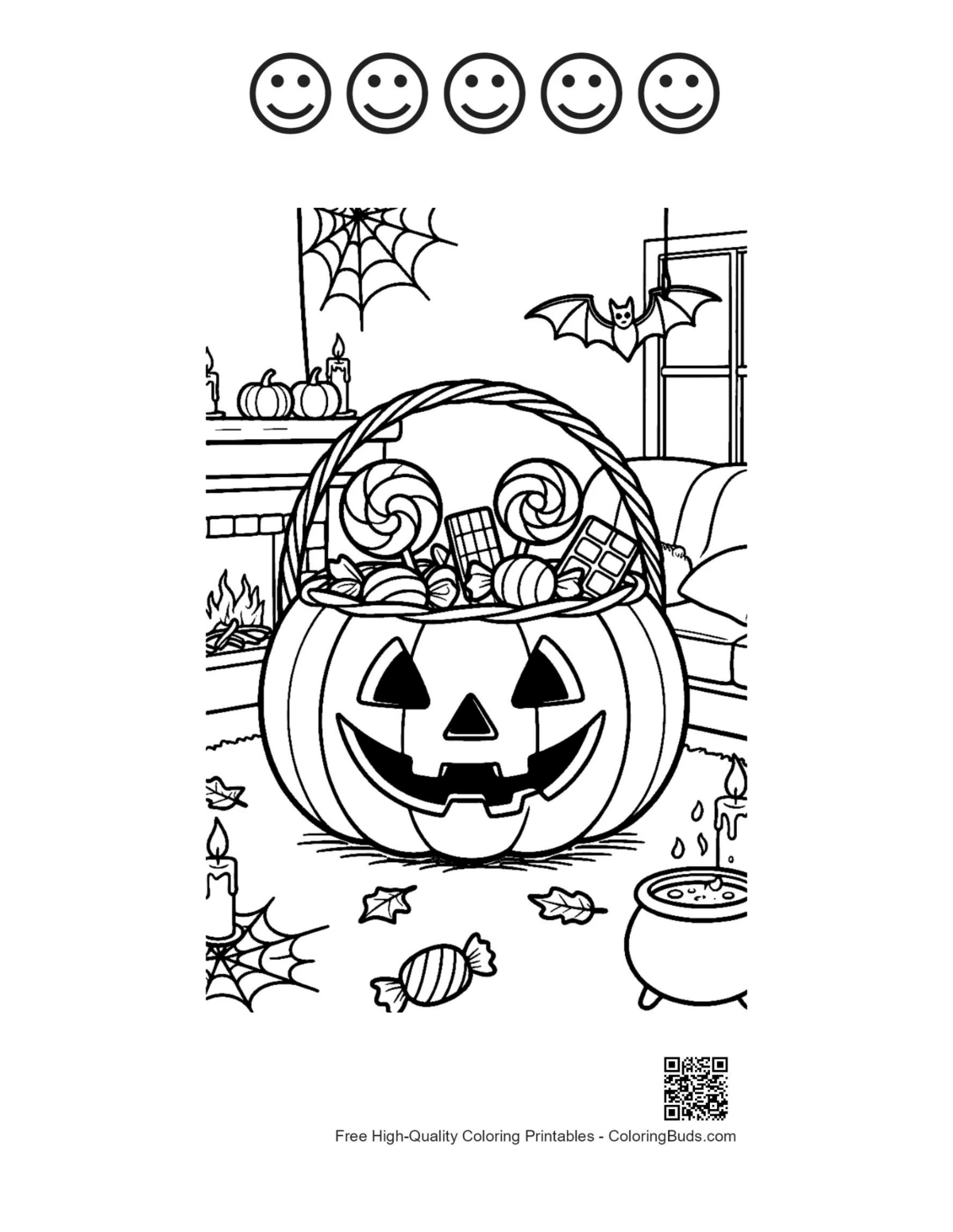 Jack-O'-Lantern pail with happy faces printable
