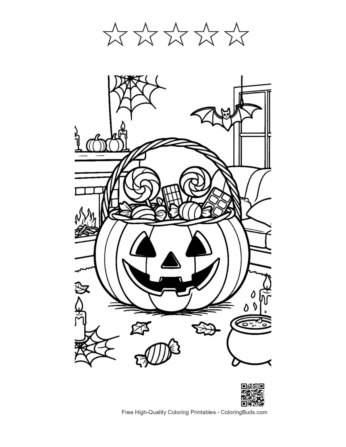 Jack-O'-Lantern pail with 5-star outline printable