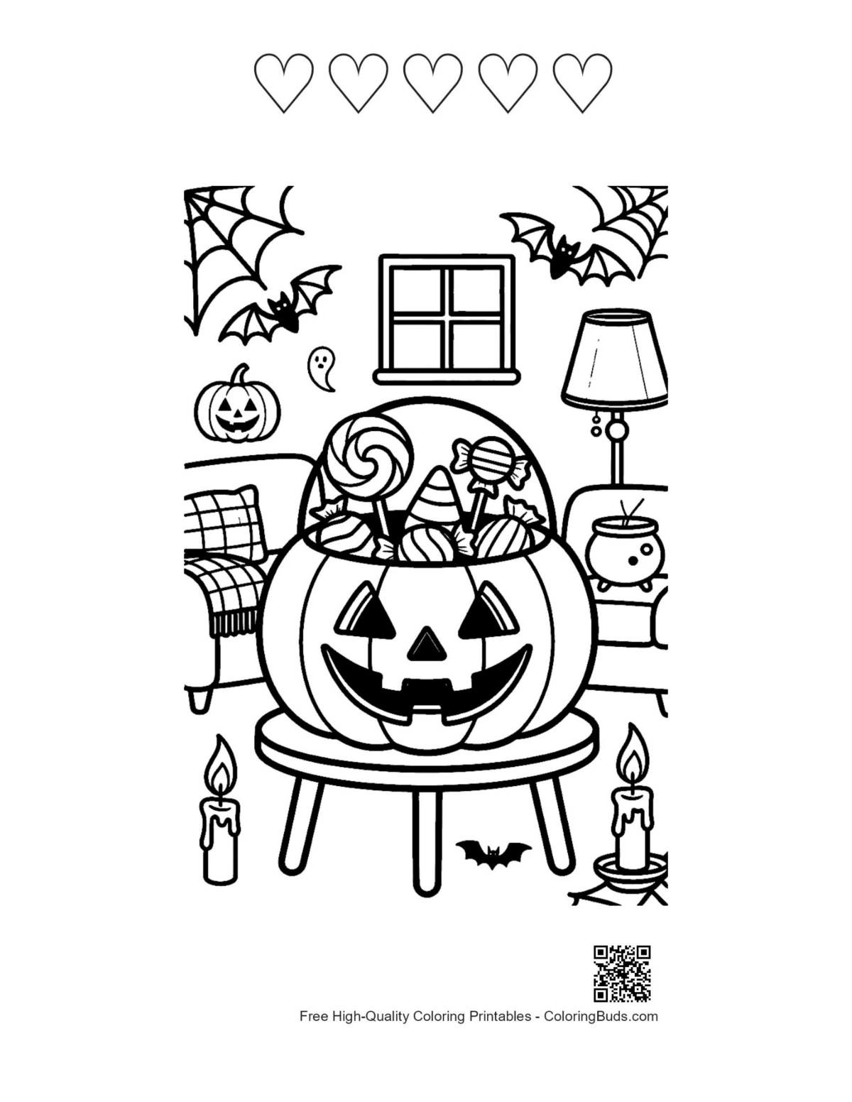 Jack-O-Lantern pail with heart outlines printable