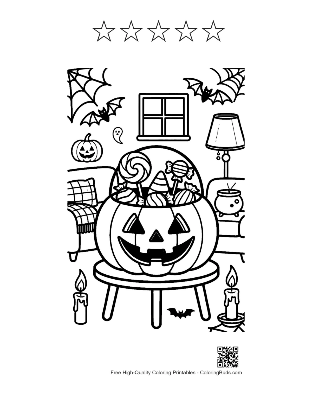 Jack-O-Lantern pail with 5 star outlines printable