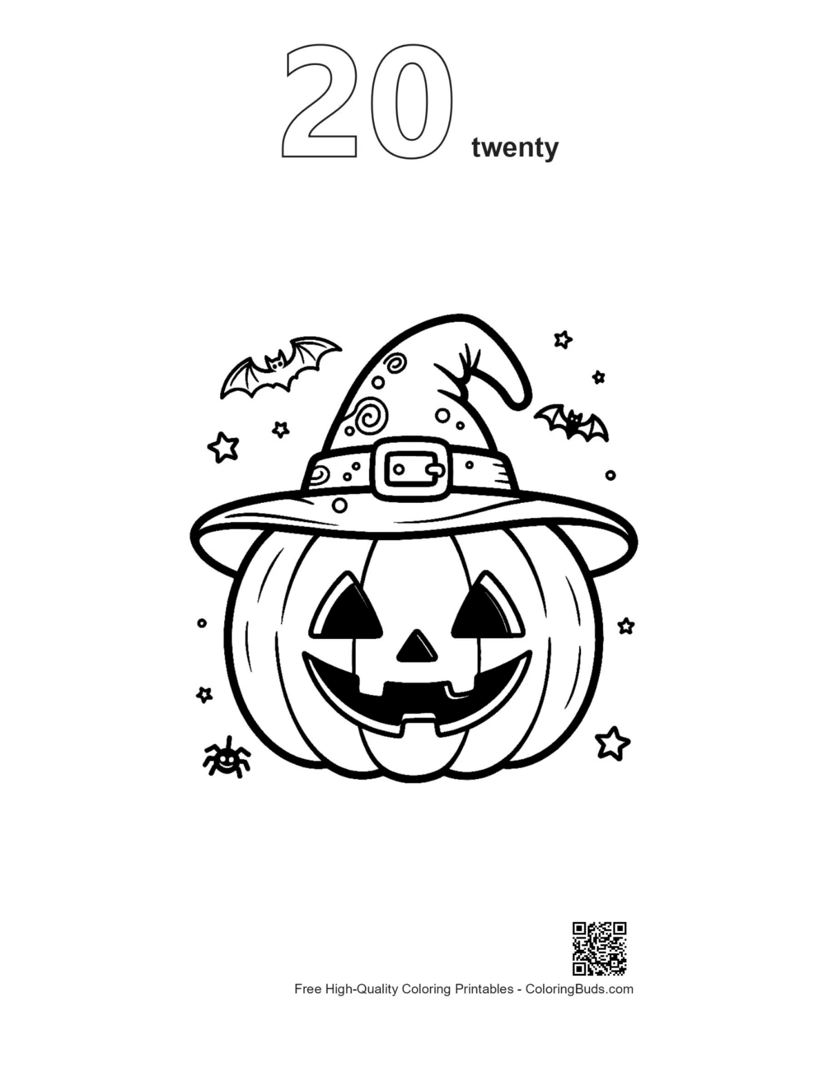 Outline Jack-O-Lantern starry witch hat printable #20