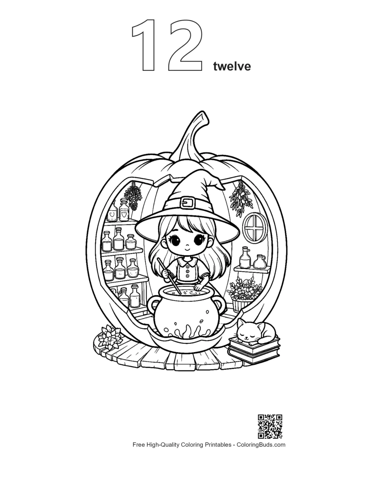 Chibi witch pumpkin workshop outline number 12