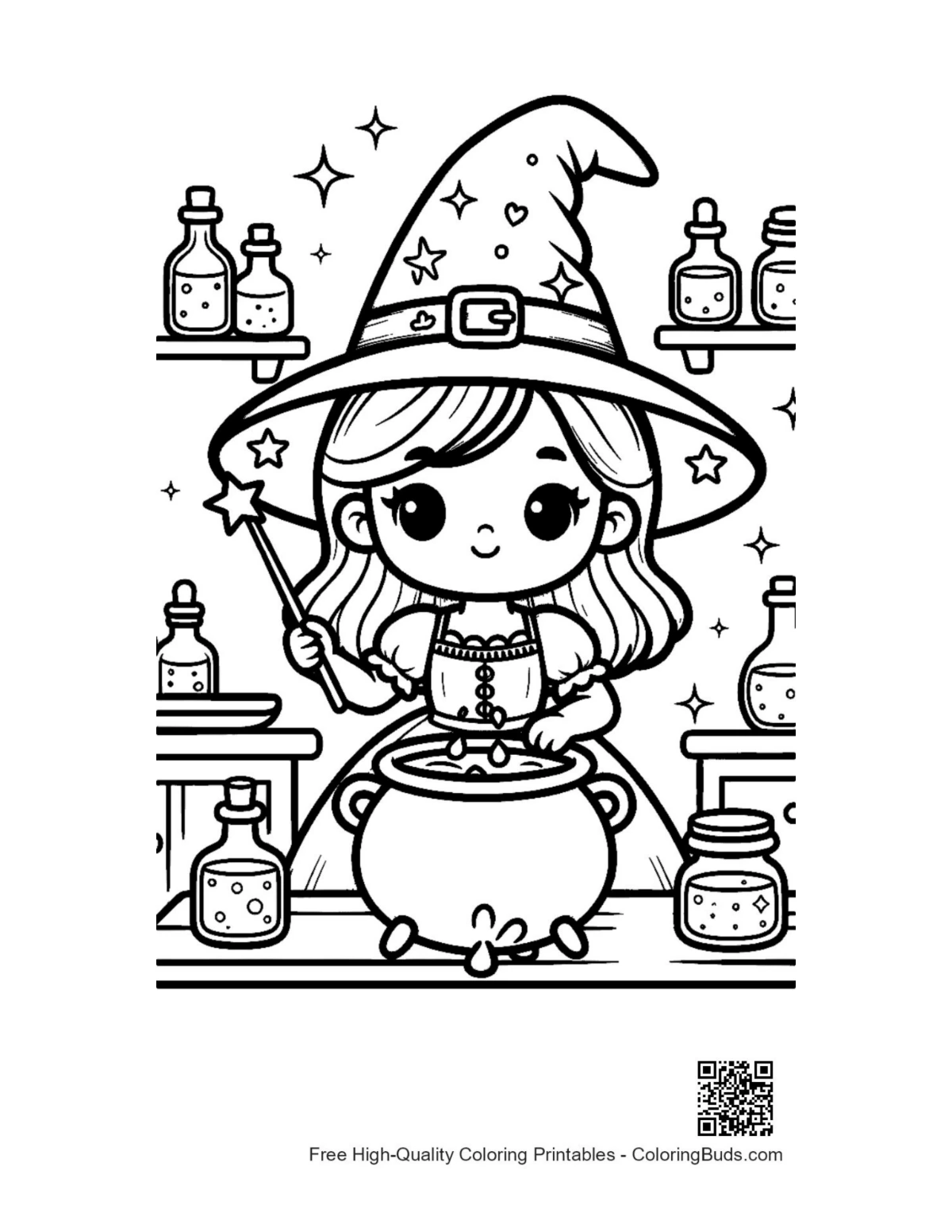 Cute witch printable coloring page