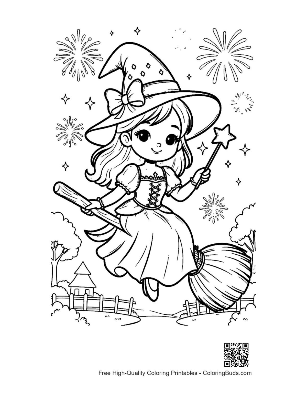 Easy witch printable coloring page for kids