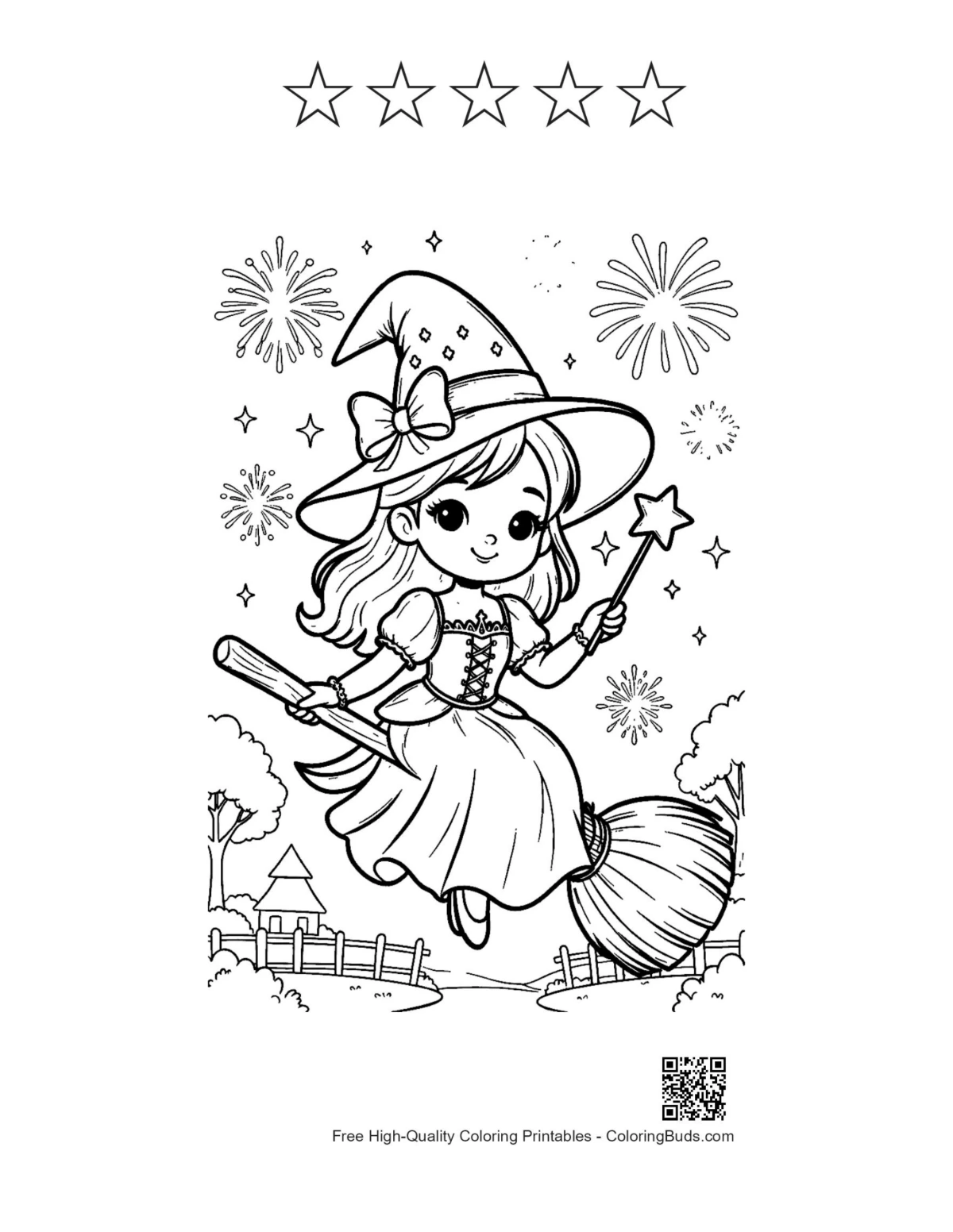 Easy witch printable with 5 star outlines