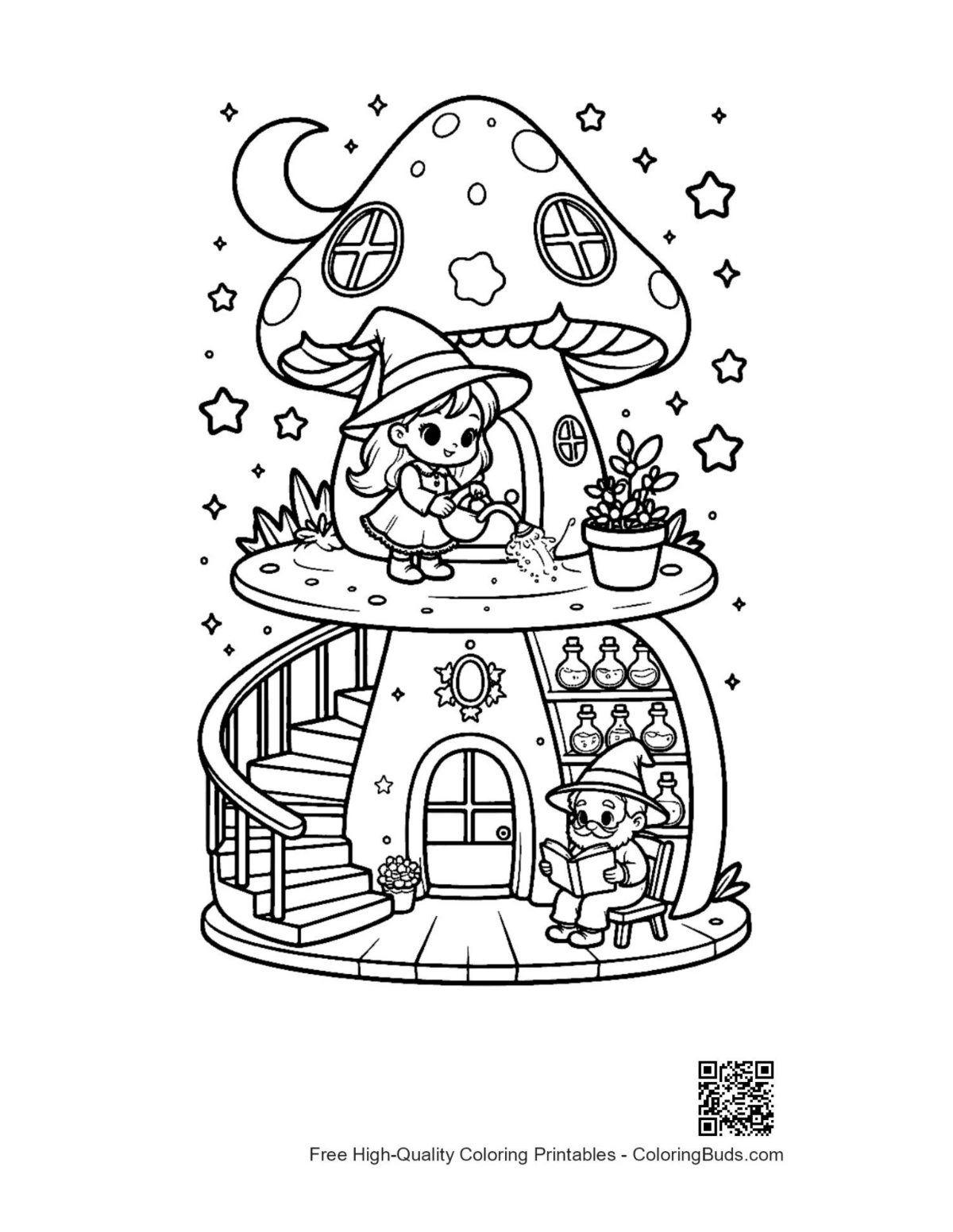 Free witch coloring page printable for kids