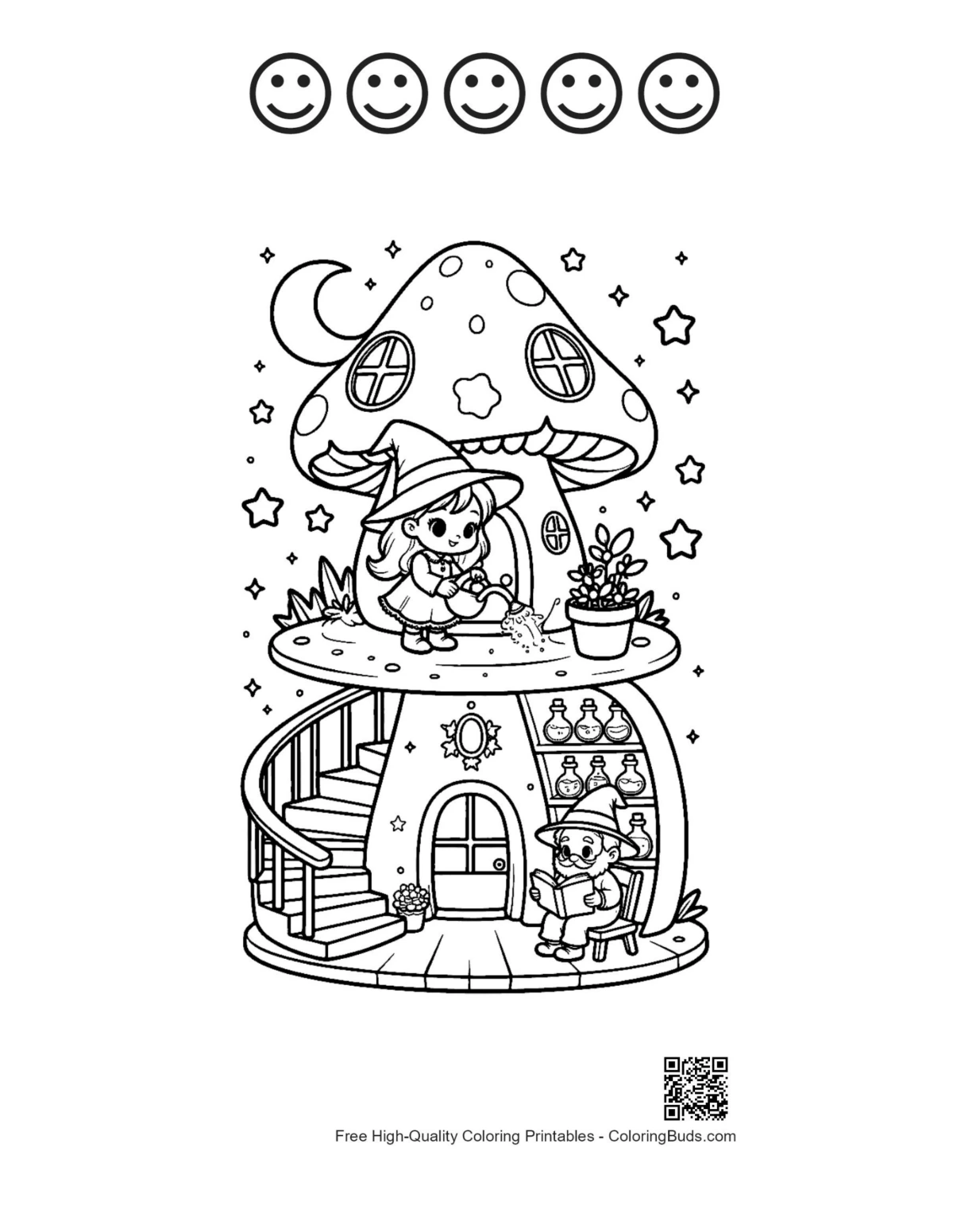 Witch page with 5 happy face outlines