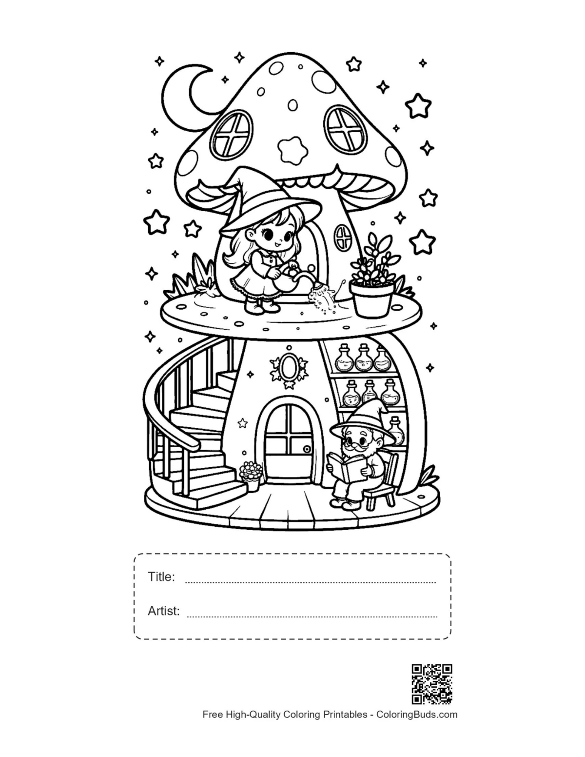 Free witch printable with title artist box